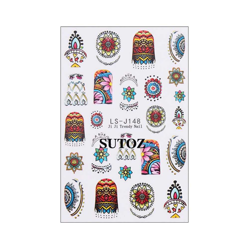 Wholesale 3pcs Nail Art Stickers: Retro Bohemian Feather Pattern