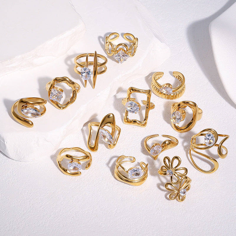 Wholesale Diamond-Set Titanium Steel Open Ring