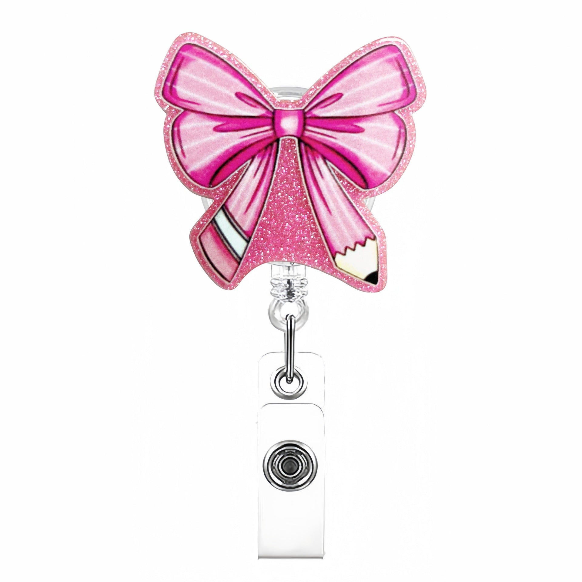 Wholesale  glitter acrylic pink bow staff doctor nurse medical student retractable chest card holder easy pull buckle