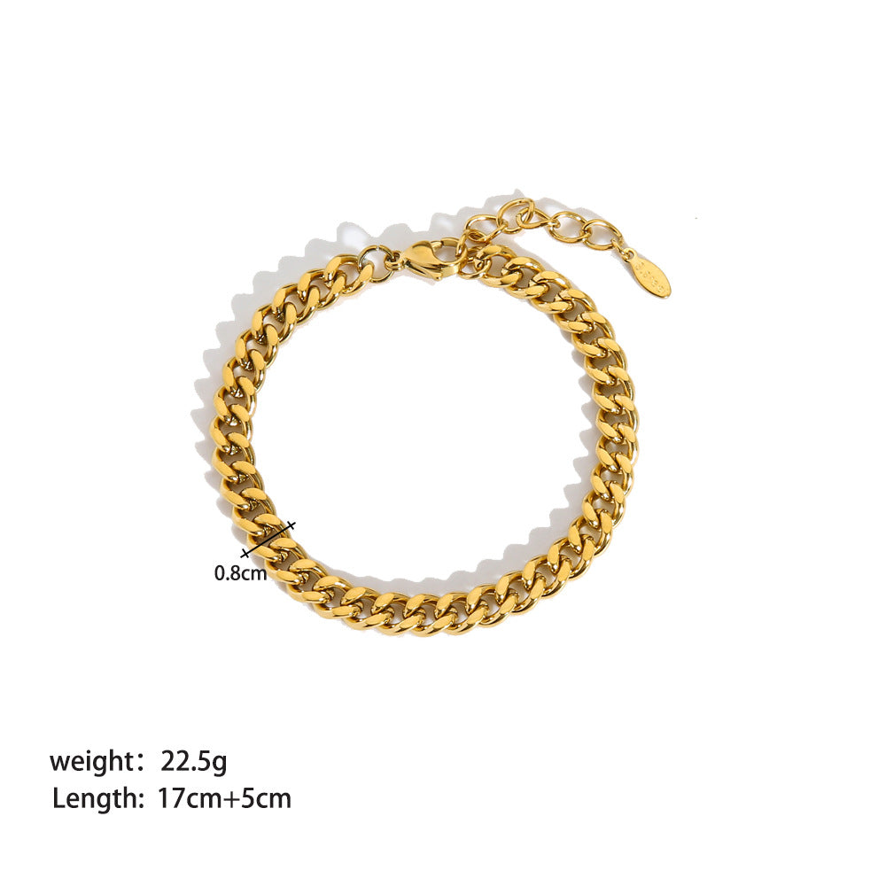 Wholesale Style Titanium Steel 18K Gold Cuban Chain Flat Snake Chain Stainless Steel Bracelet