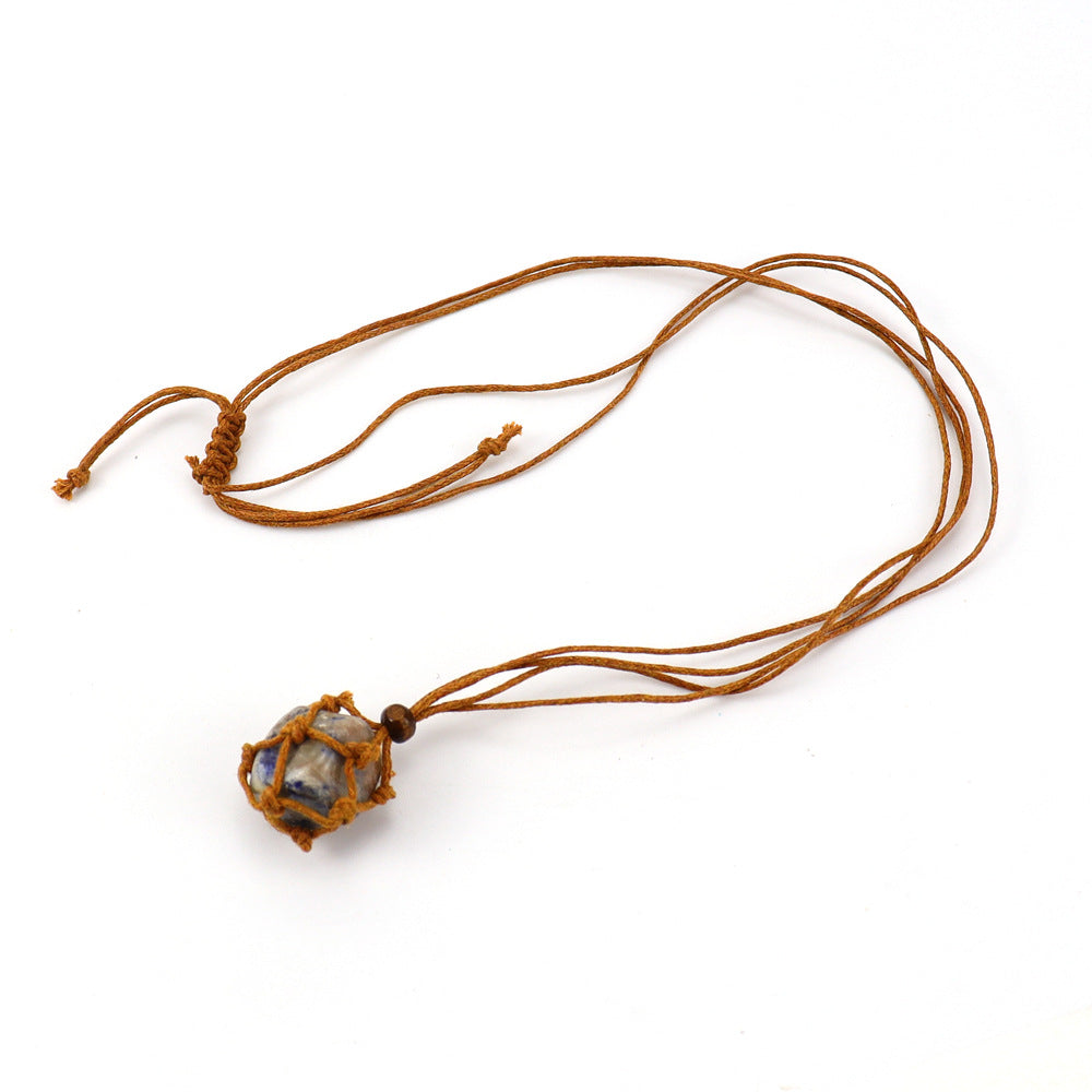 Wholesale Hand-woven Natural Stone Net Pocket Adjustable Necklace