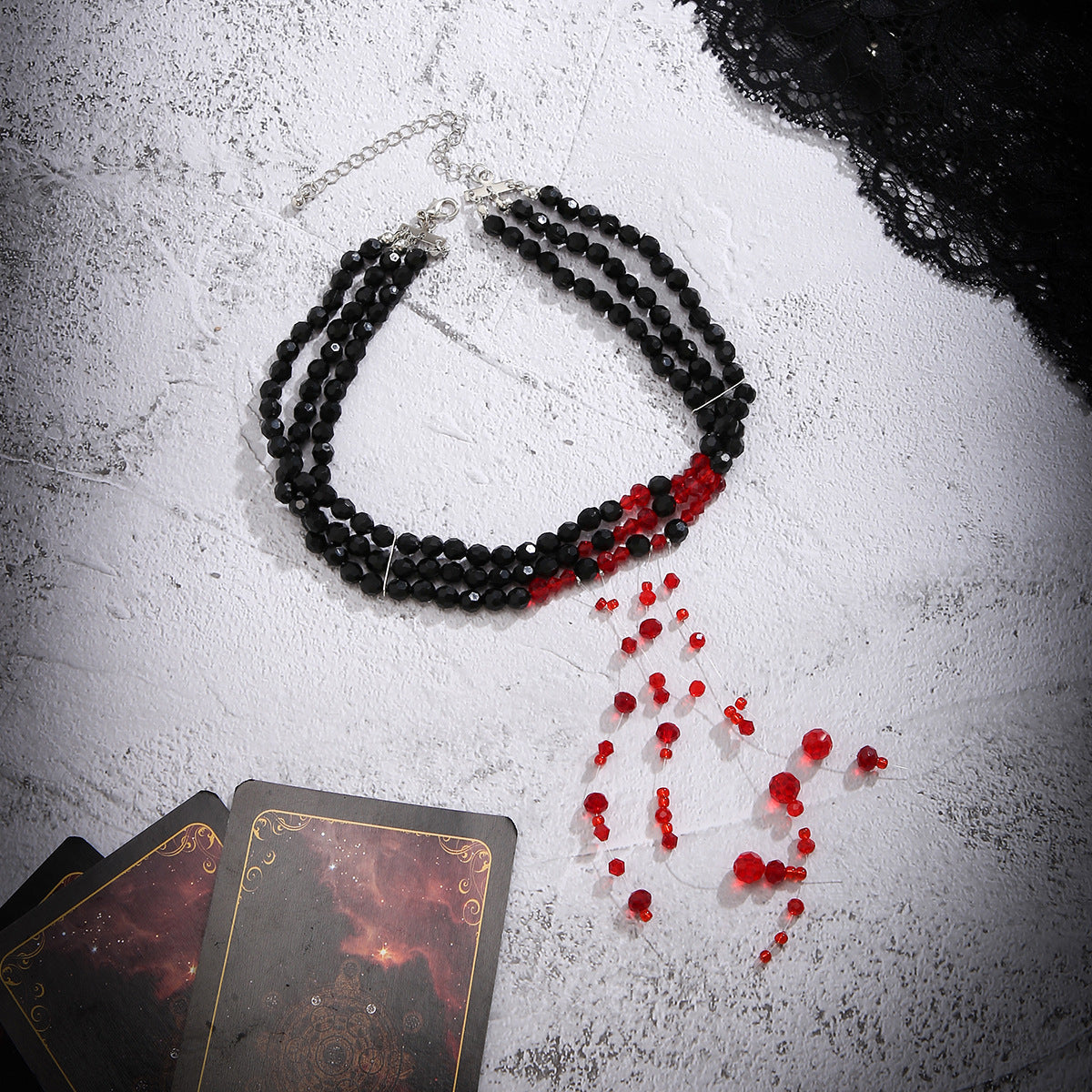 Wholesale Halloween Gothic Style Fake Blood Imitation Crystal Tassel Beaded Necklace