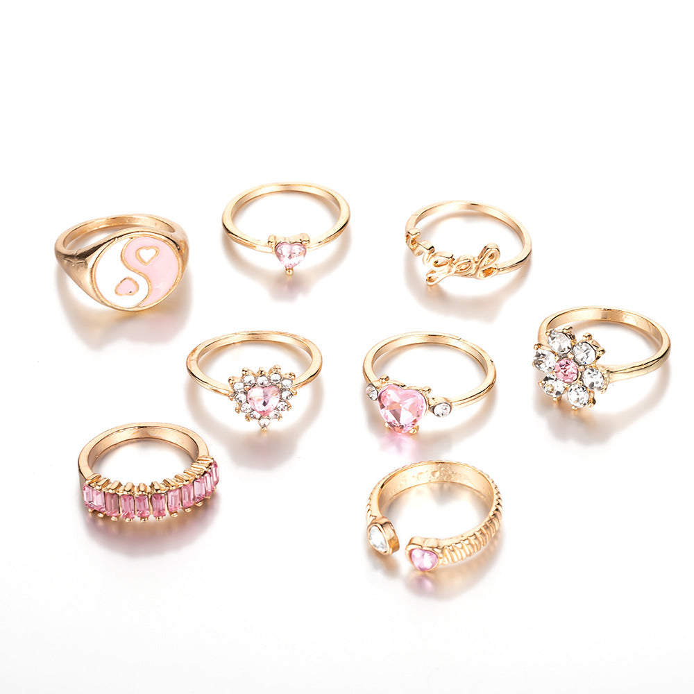 Wholesale  Retro Dot Diamond Love Black Gemstone Dripping Oil Bagua Piece Set Ring