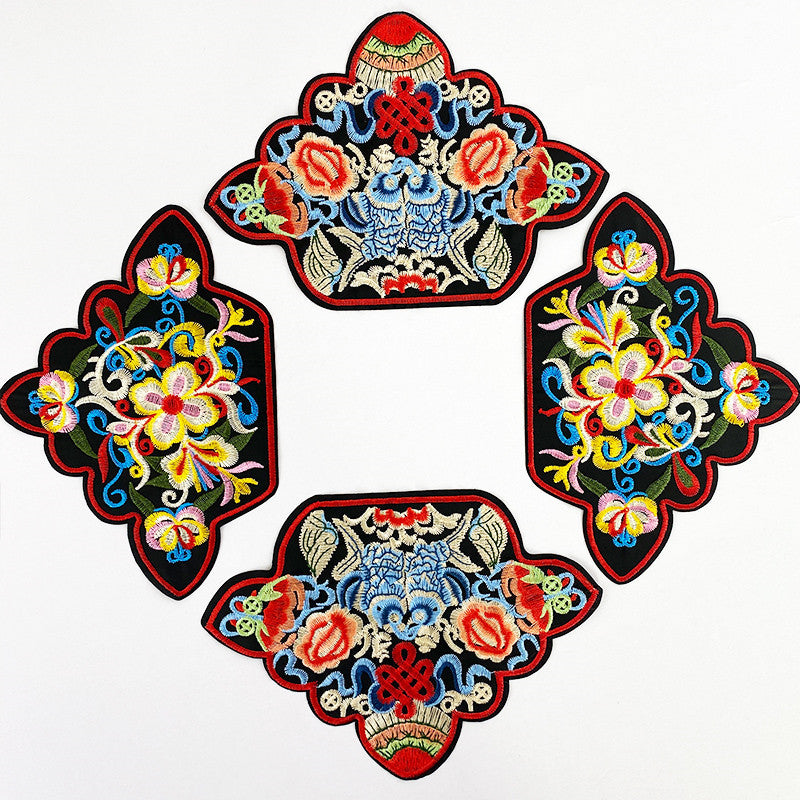 Wholesale Chinese Style Plum And Peony Butterfly Embroidered Fabric Patches Pair For Coat Decoration
