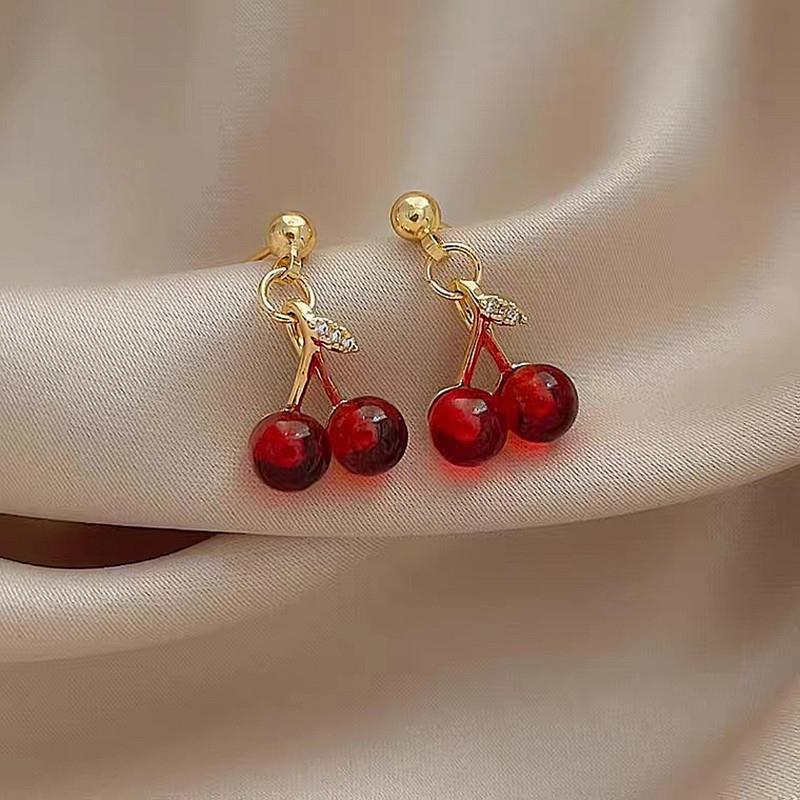 Wholesale Silver and red cherry earrings