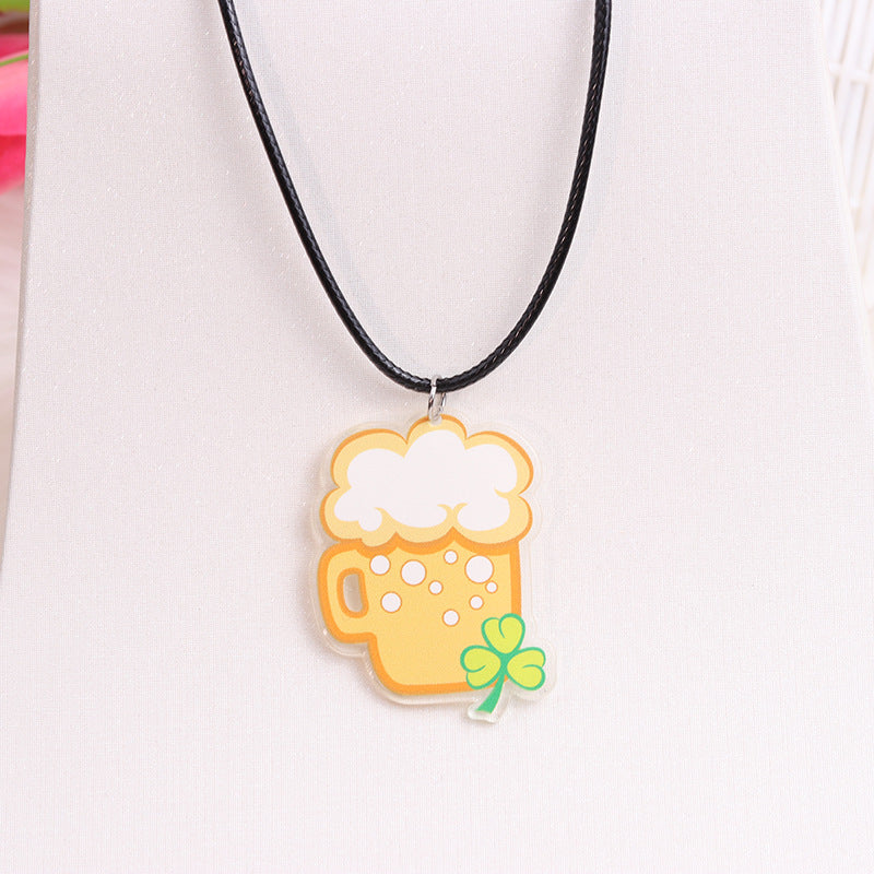 Wholesale St. Patrick's Day Beer Shamrock Rainbow Hat Pipe Necklace