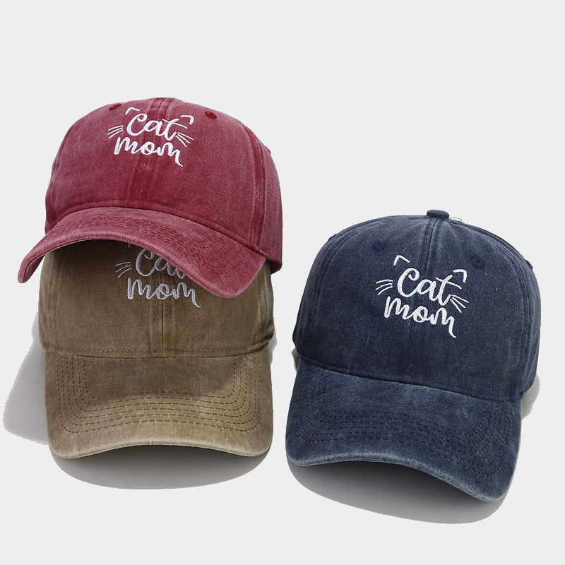 Wholesale Letters CAT MOM Embroidered Washed Baseball Cap