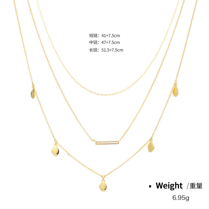 Wholesale Copper Inlaid Zirconium Plated Genuine Gold Multi-layer Stacked Necklace Collarbone Chain