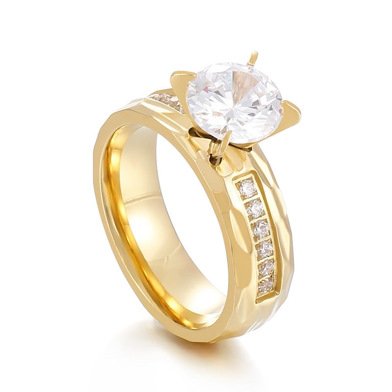 Wholesale Micro inlaid diamond striking texture zircon Titanium Steel Rings