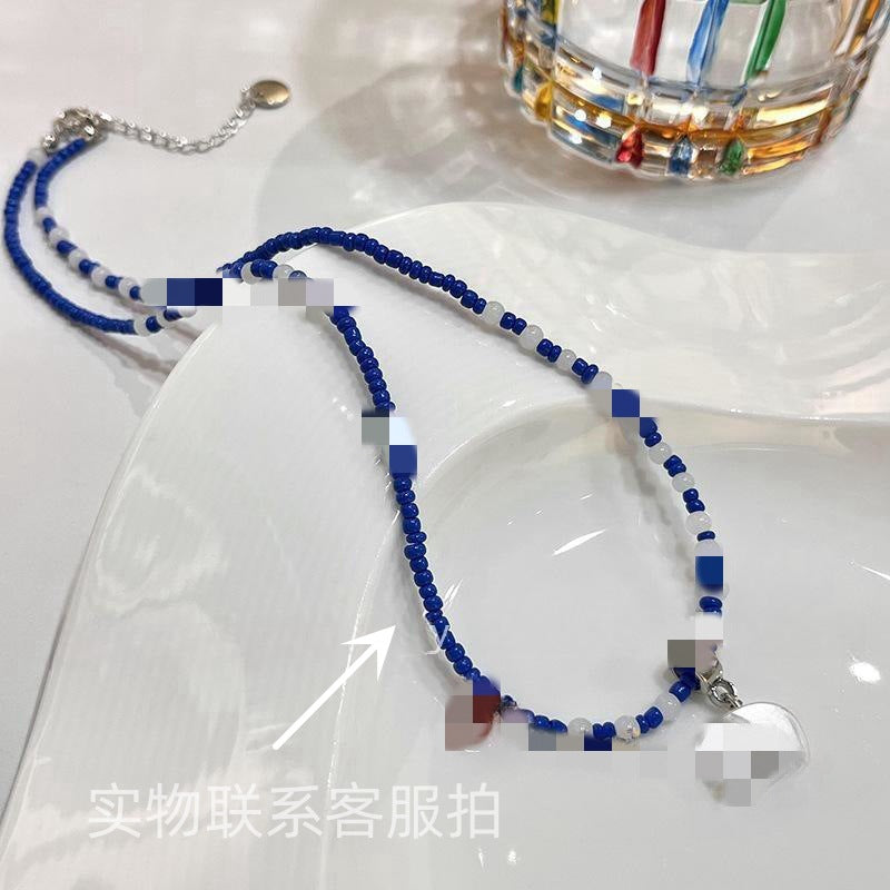 Wholesale Spring and Summer Fresh Light Blue Niche Beaded Necklace