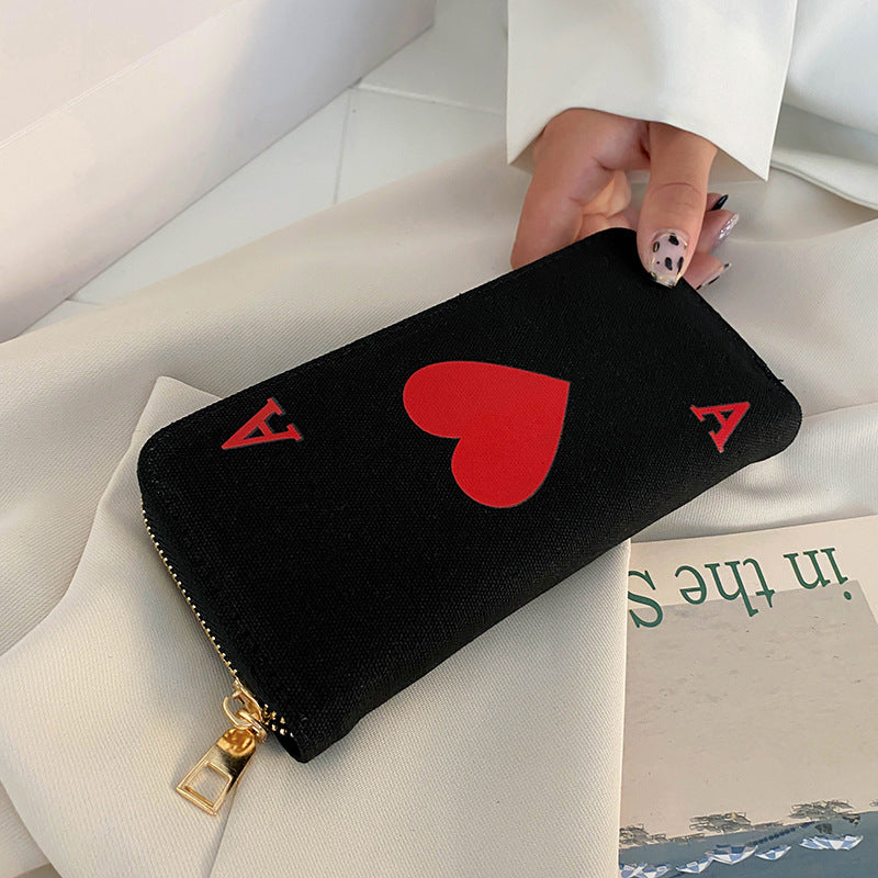 Wholesale Red Heart A Long Large Capacity Canvas Wallet