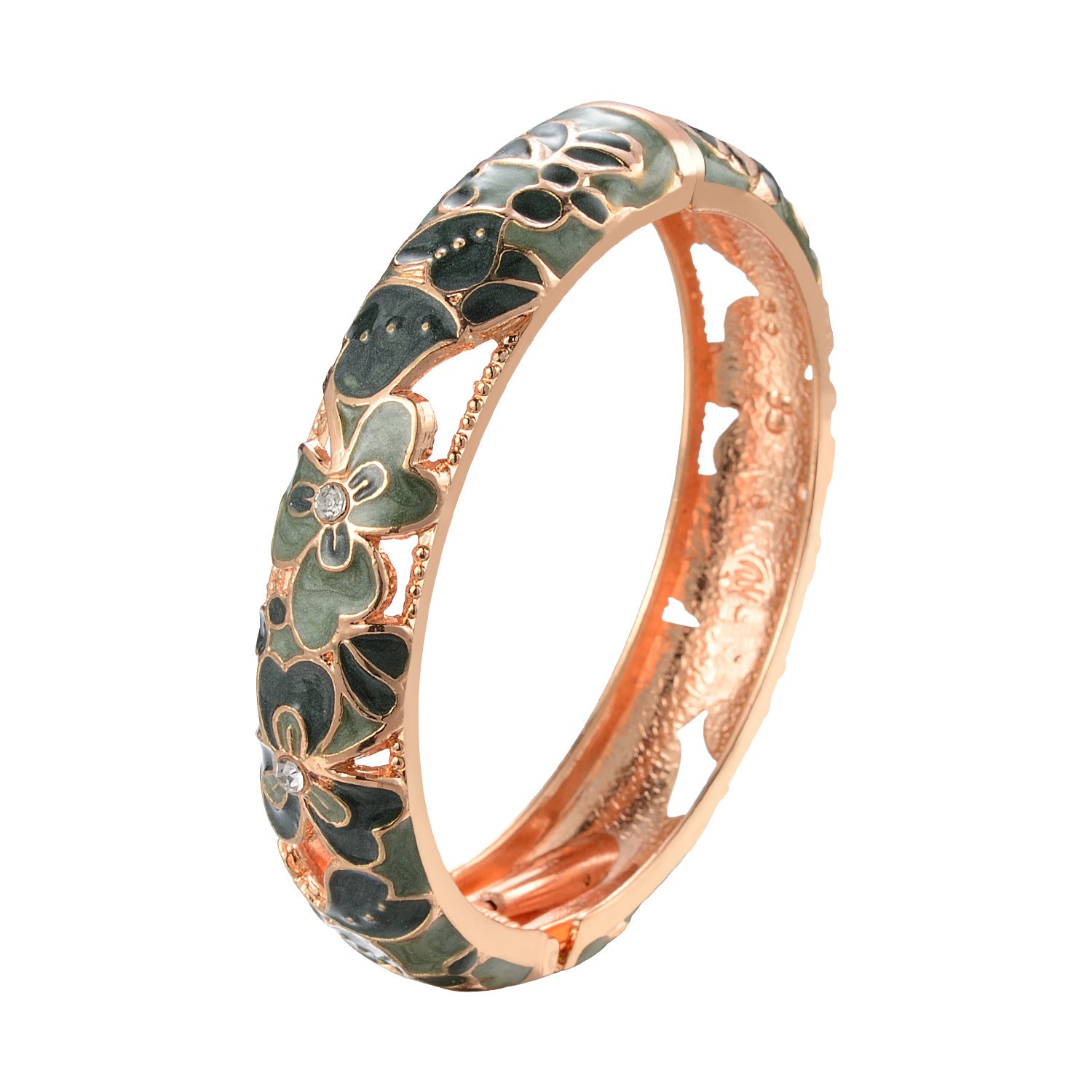 Pulsera de apertura de flores de aceite de esmalto verde de goteo de goteo al por mayor