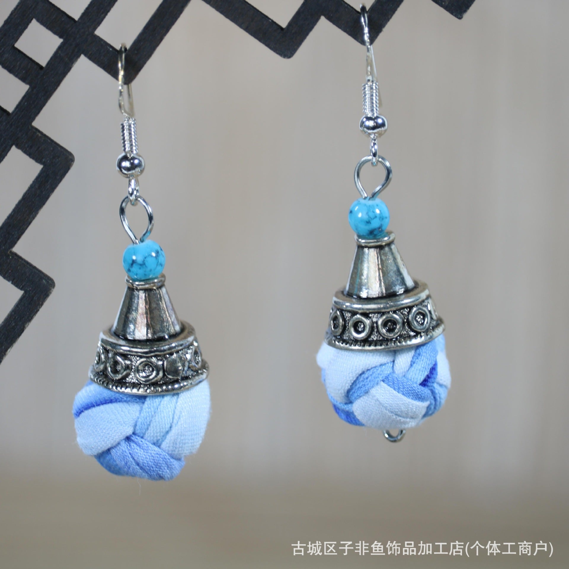 Wholesale Ethnic Style Tie-Dye Style Blue-Dyed Fabric Handmade Earrings