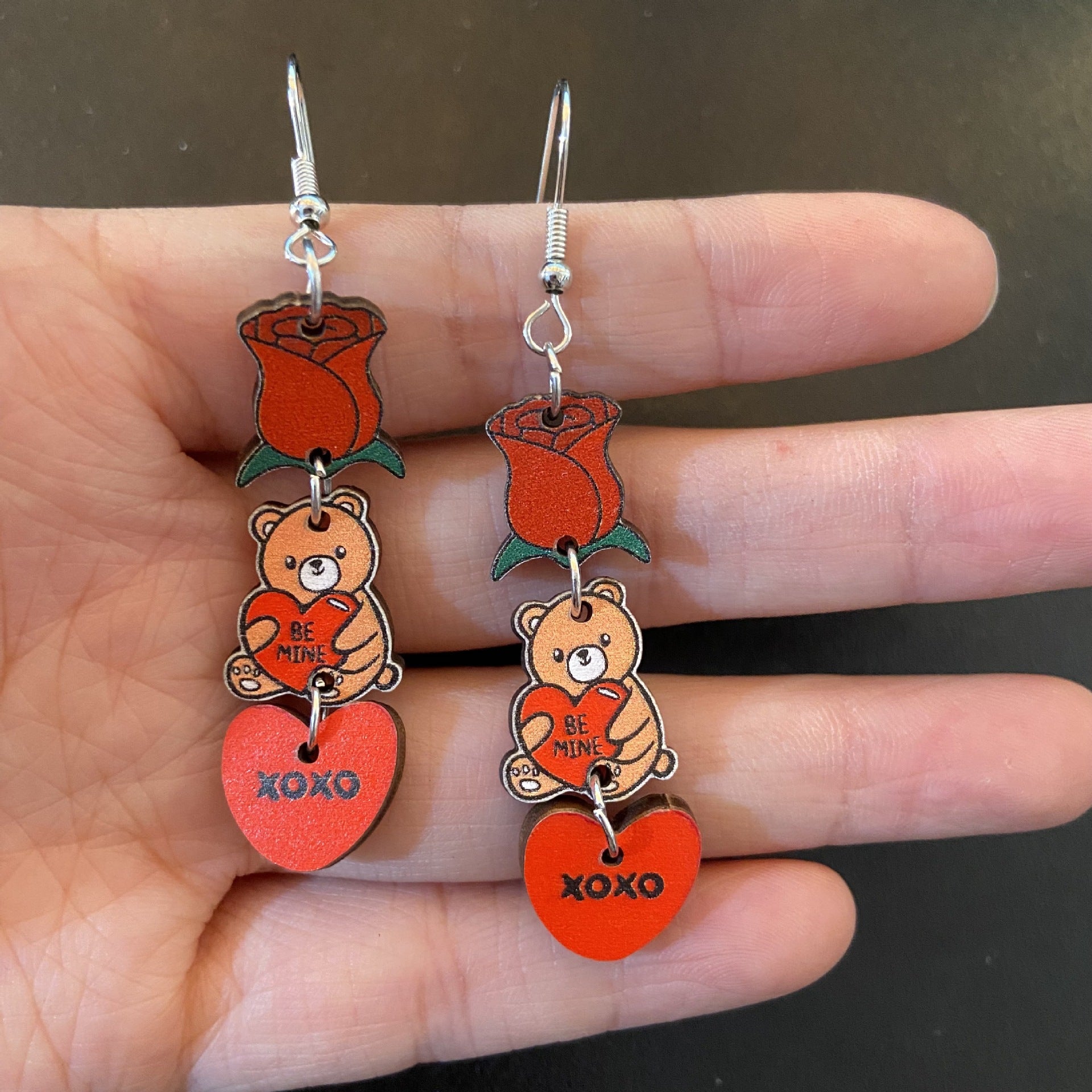 Wholesale Valentine's Day Pink Heart Coffee Cup Cupid Tape Earrings