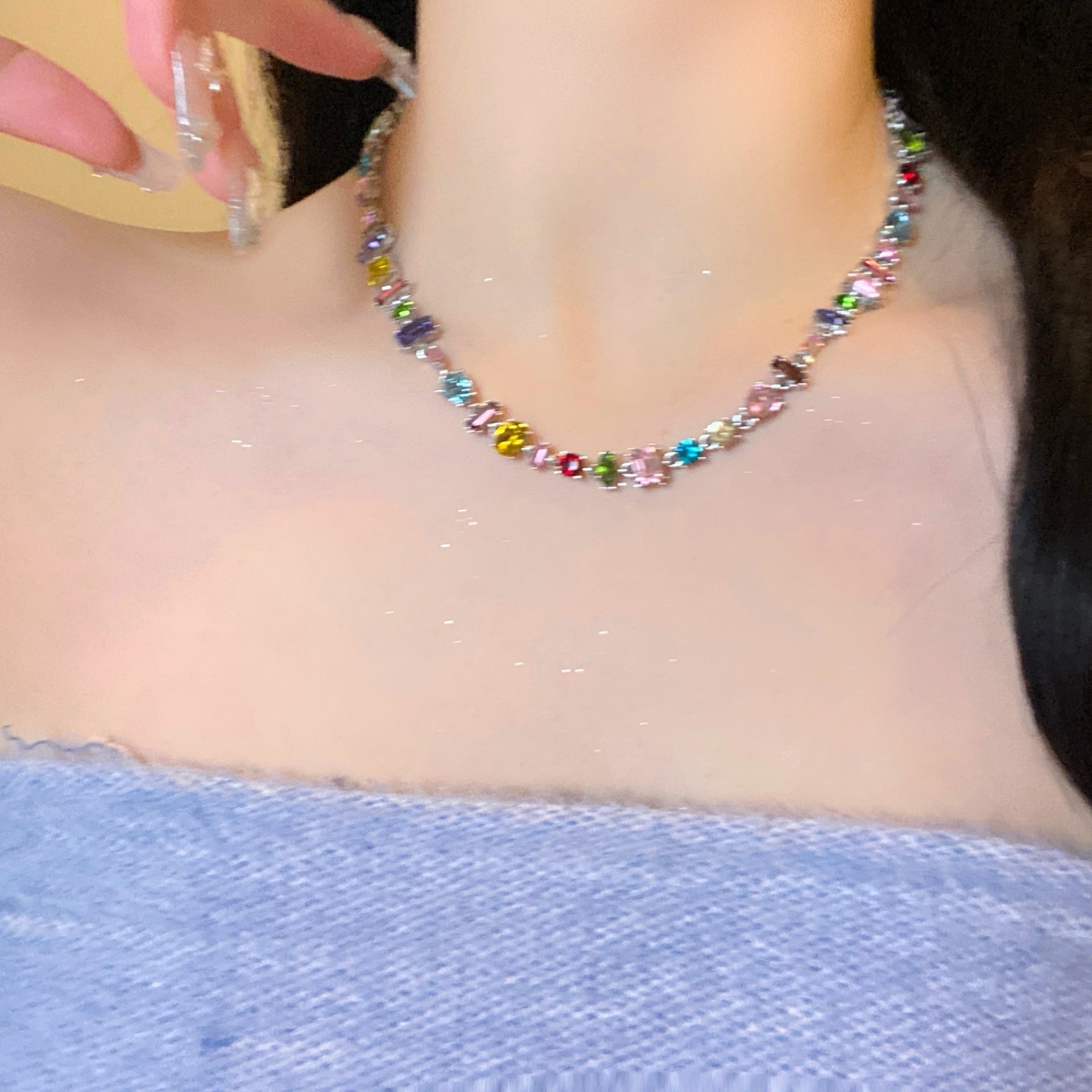 Wholesale Sweetheart Candy Colorful Crystal Zircon Heart Rainbow Necklaces