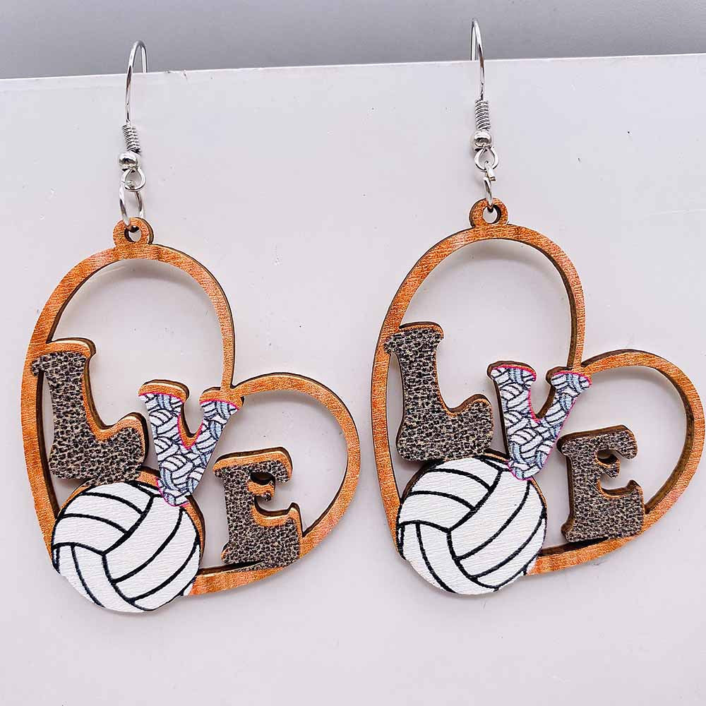 Wholesale Baseball Basketball Football Volleyball Retro Wooden Earrings
