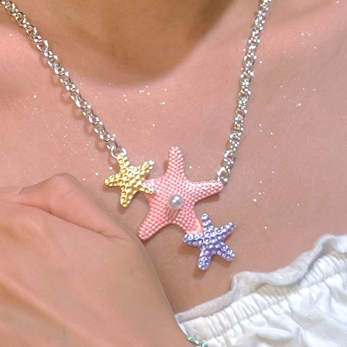 Wholesale Colorful starfish shell necklace clavicle chain accessories