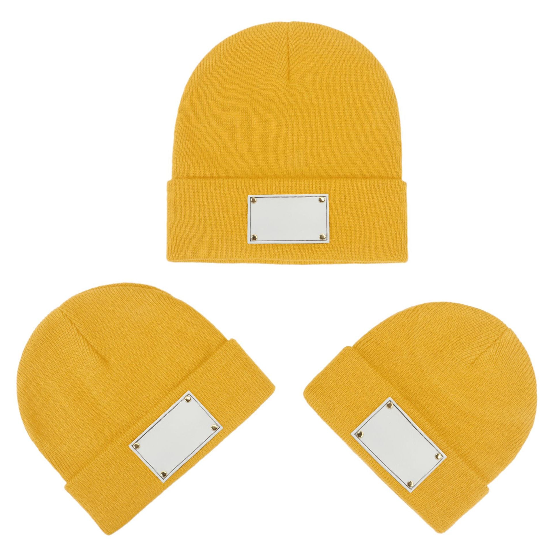 Wholesale Fashion Retro Infant and Toddler Children Blank Engravable Leather Label Knitted Warm Pullover Beanie