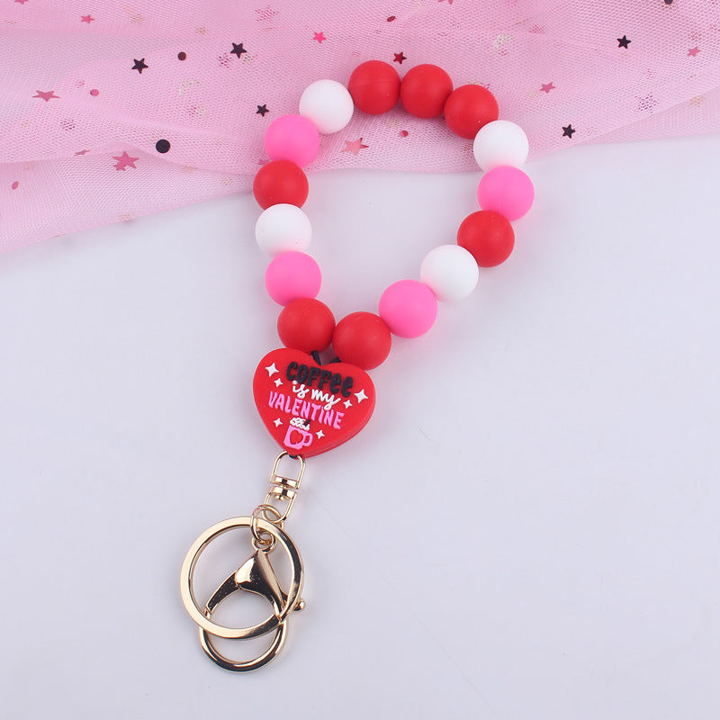 Wholesale Cartoon Valentine's Day Leopard Print Love Swan Silicone Beaded Wrist Keychain