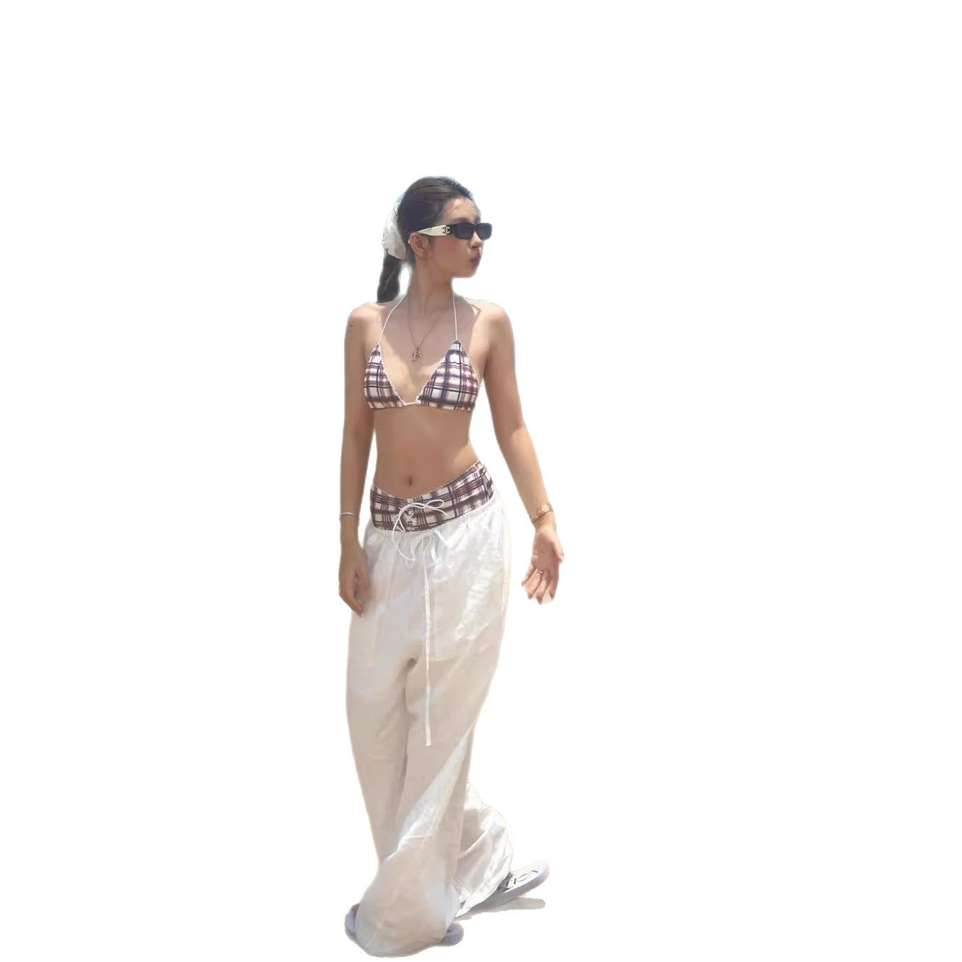 Wholesale Retro plaid two-piece hot spring swimsuit