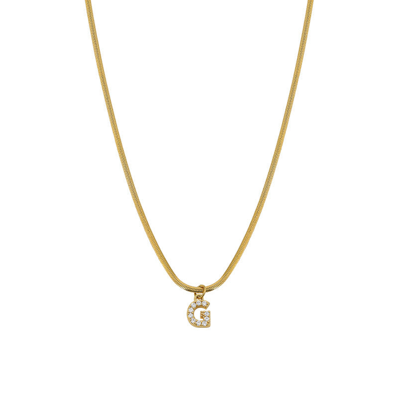 Wholesale French Retro Palace Style Flat Snake Bone Stacking Diamond 26 Letter Titanium Steel Clavicle Chain Necklace