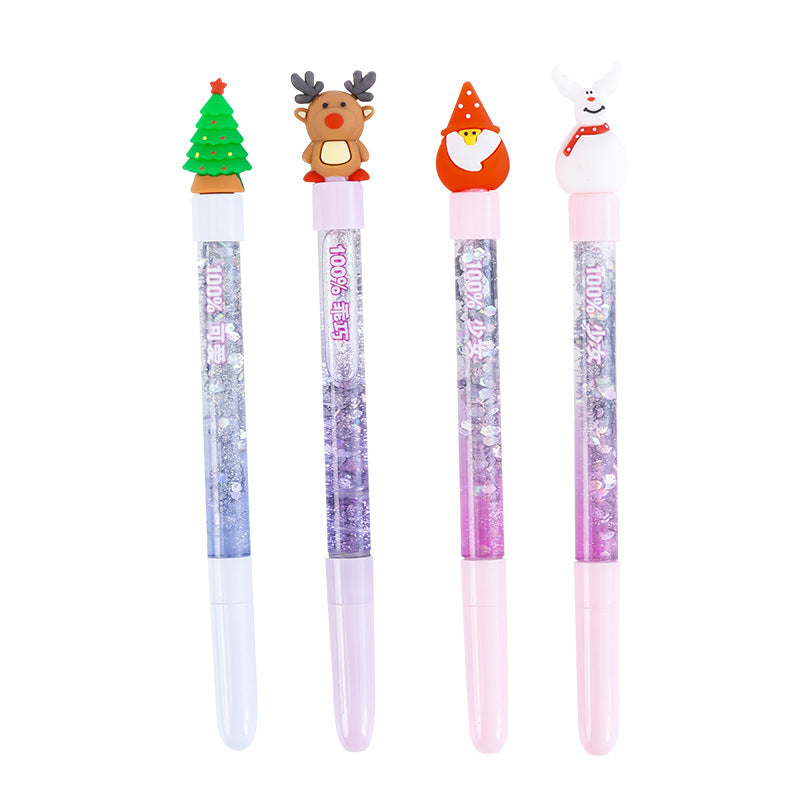 Wholesale Christmas Cartoon Glitter Powder Quicksand Plastic Rollerball Pen