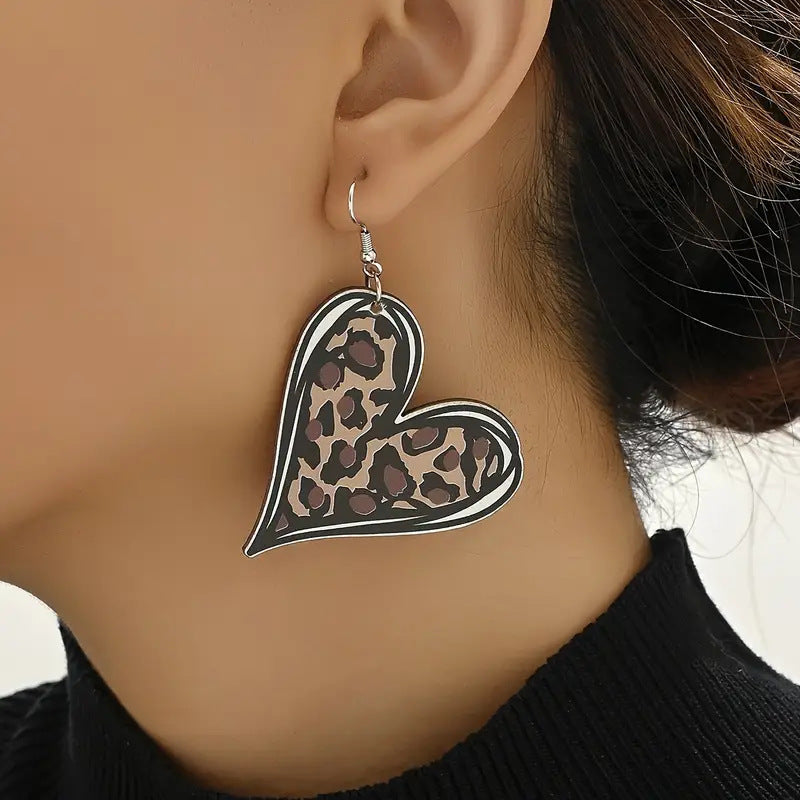 Wholesale 10pcs Mother' s Day Leopard Print Love Double-Sided Wooden Earrings
