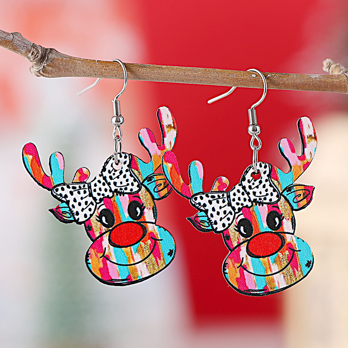 Wholesale Christmas Western Style  Elk Wooden Double-Sided Earrings