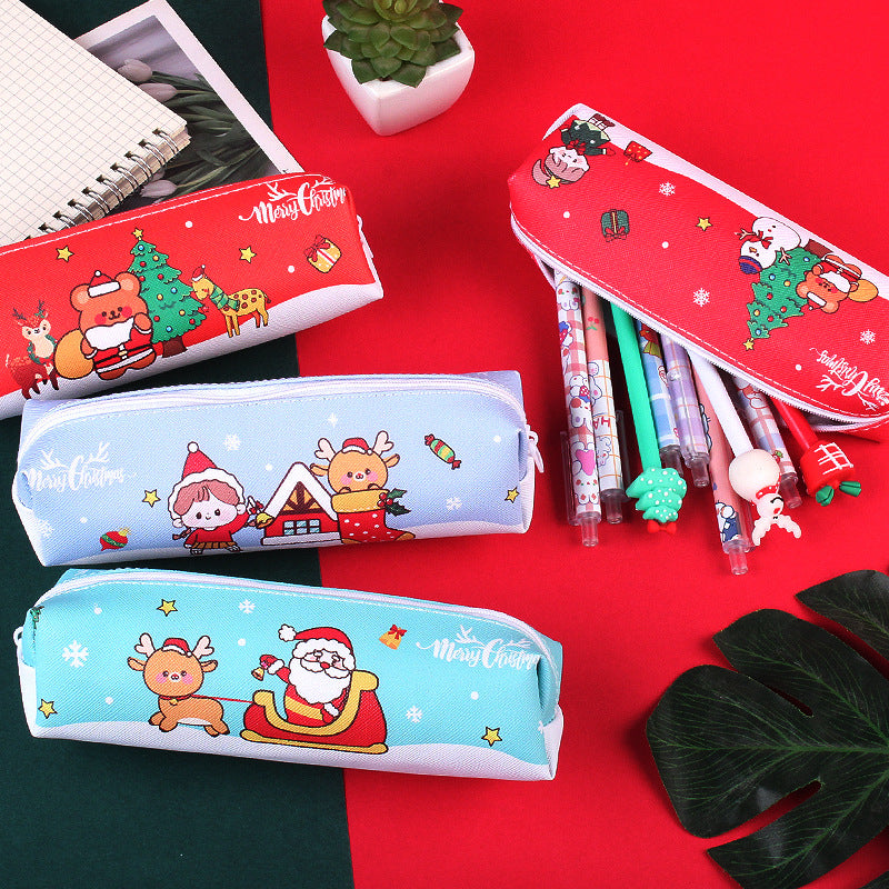 Wholesale PU Large Capacity Christmas Pencil Case
