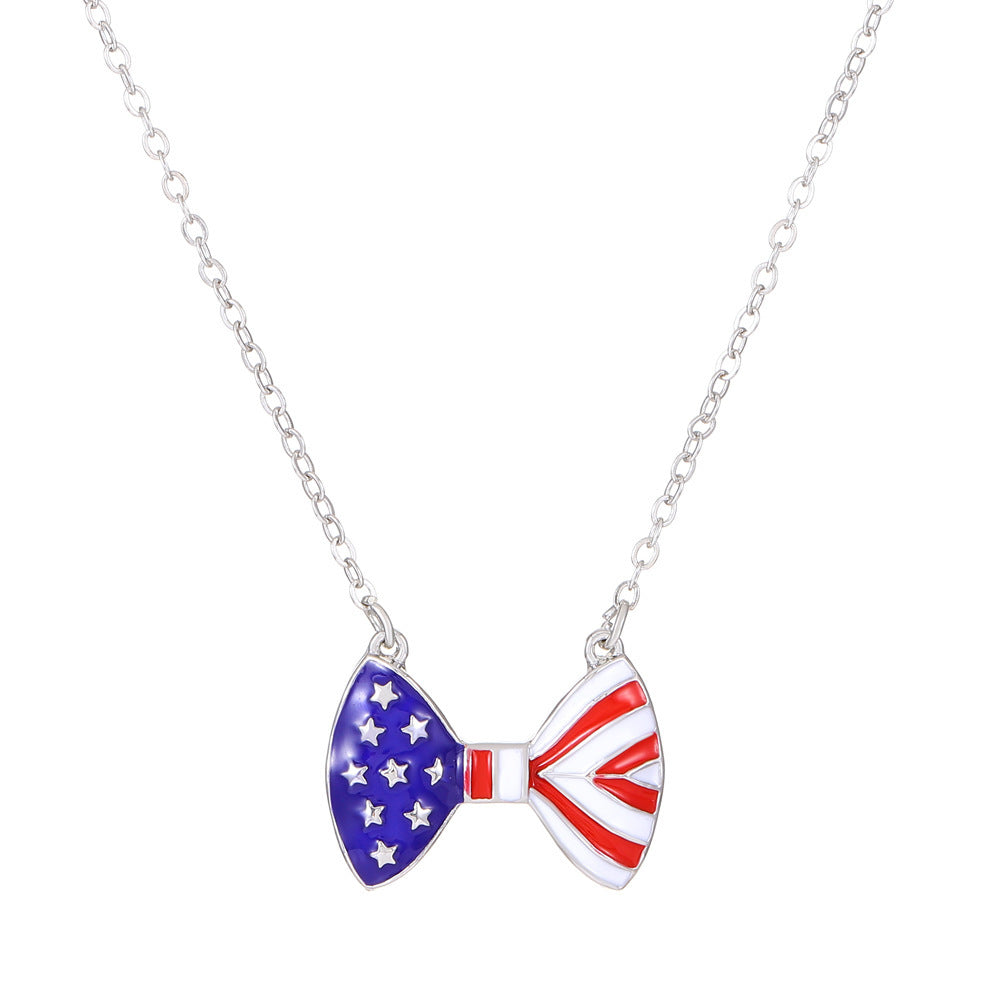 Wholesale American Independence Day Flag Pendant Pentagram Heart Alloy Necklaces