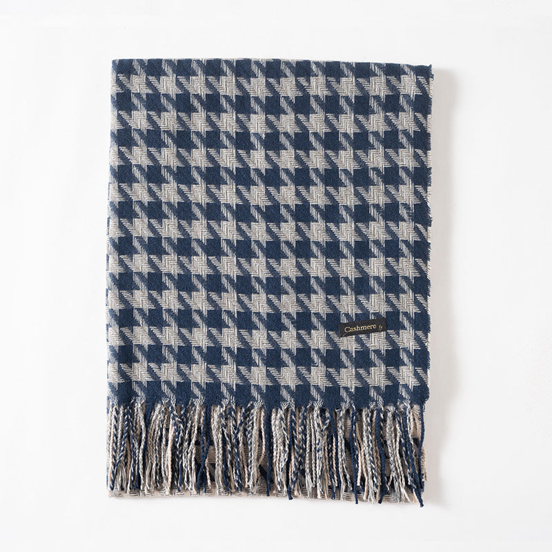 Wholesale Plaid Houndstooth Imitation Cashmere Warm Tassel Shawl Thickened Scarf