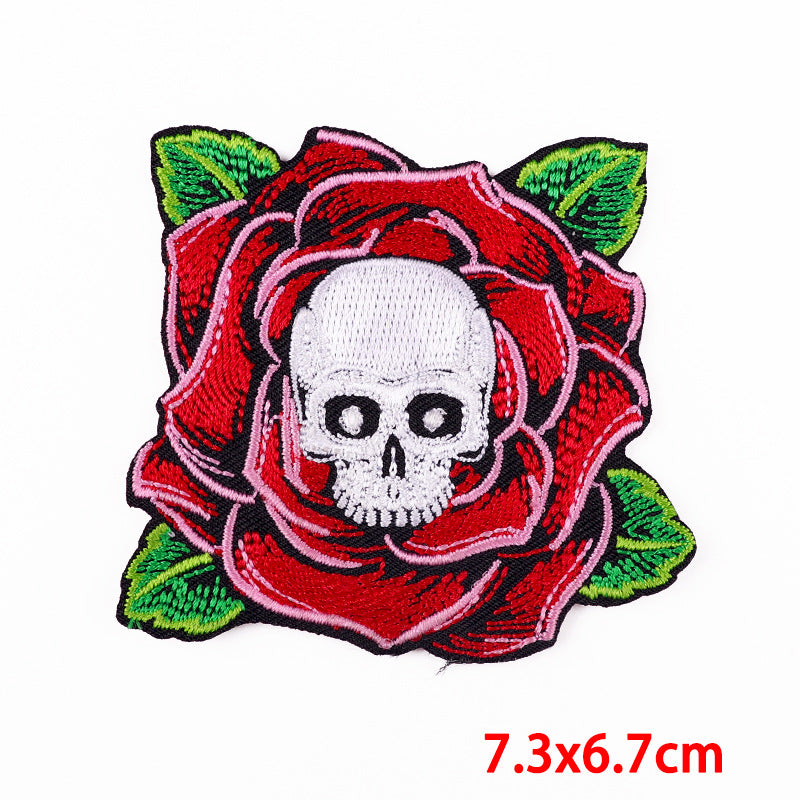 Wholesale 10pcs Punk Flame Embroidery  Rose Skull Down Cloth Sticker DIY Patches
