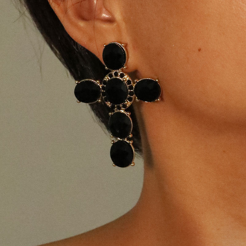 Wholesale Gute Alloy Diamond Cross Fashion Design Handmade Point Diamond Earrings