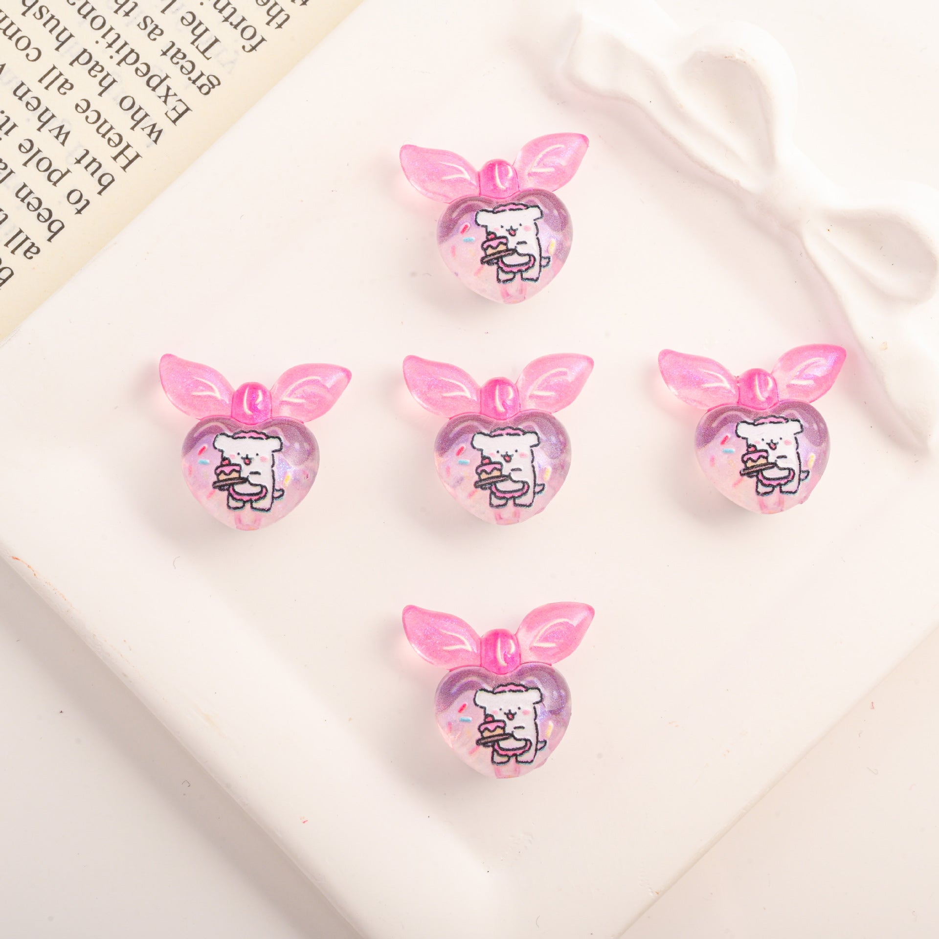 Wholesale 10pcs Acrylic DIY Accessories Gradient Cartoon Heart Beads with Vertical Holes Beadable OLY Exclusive