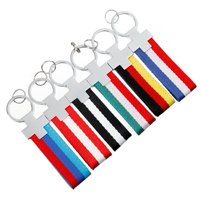 Wholesale 2pcs Tricolor Nylon Ribbon Zinc Alloy Keychain