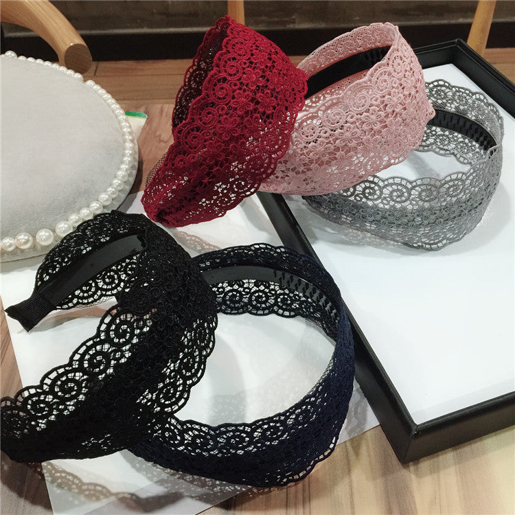 Wholesale Korean style sweet and fresh wide-brimmed fabric lace headband