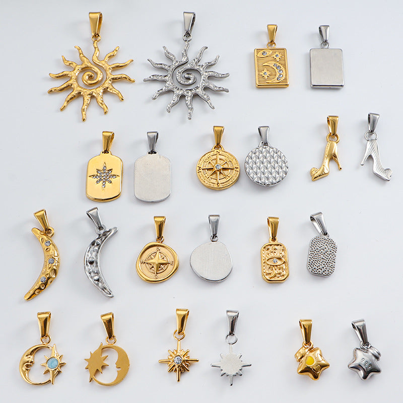 Wholesale 10pcs Sun Star Moon Octagonal Star Geometric Stainless Steel Pendant