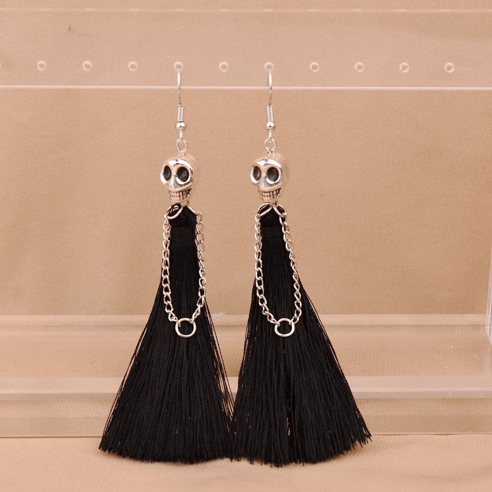 Wholesale Halloween Skull Tassel Multicolor Earrings