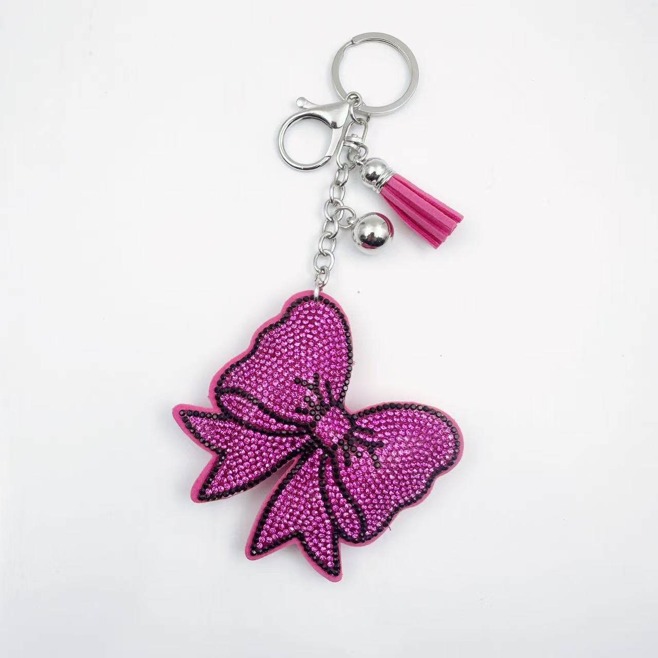 Wholesale 6pcs crystal rhinestone bow keychain