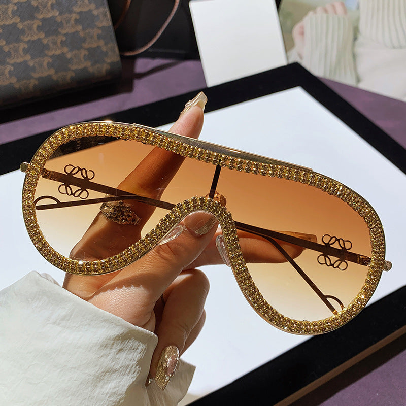 Wholesale Metal  glasses  sunglasses one-piece sun protection diamond-studded sunglasses for women