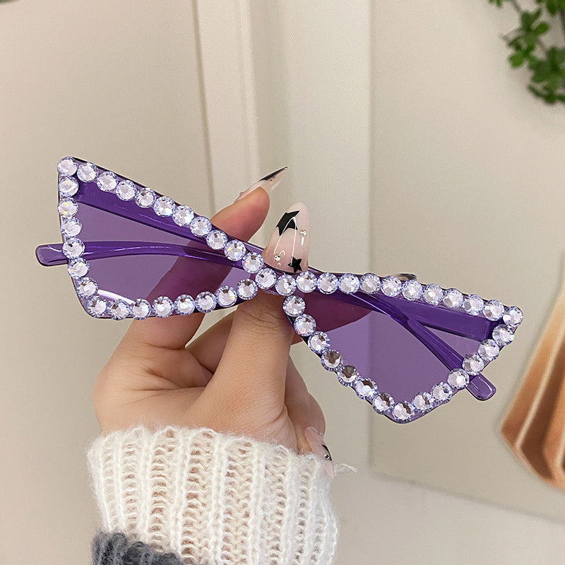 Wholesale Full Diamond Bow Colored Small Frame Birthday Letter Sunglasses