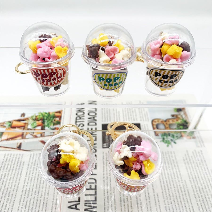 Wholesale Simulation Food Play Popcorn Cup Pendant Mini Milk Tea Cup Keychain