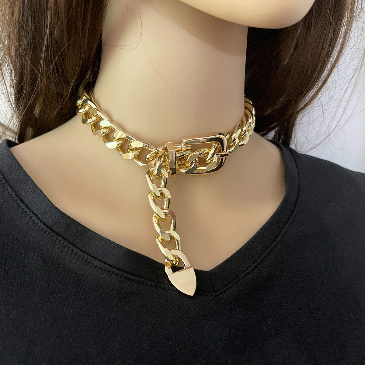 Wholesale Hip-hop Simple Design Belt Buckle Chain Clavicle Necklace