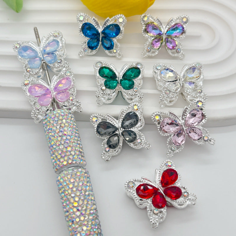 Wholesale 20pcs Heavy-duty alloy diamond double-sided crystal butterfly straight hole 3D Crystal Beads