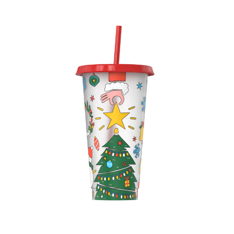 Wholesale Christmas 24oz Pp Material Water Cup Plastic with Straw Changes Color When Exposed to Cold  Student Water Cup