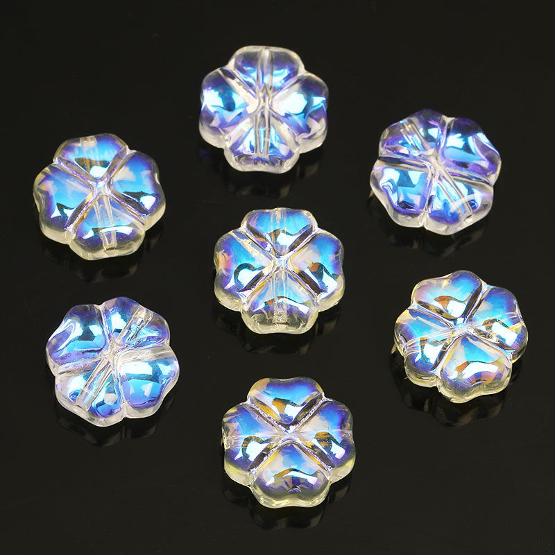 Wholesale 100PCS10mm Crystal Glazed Jelly Color Four-leaf Clover Straight Hole Beads