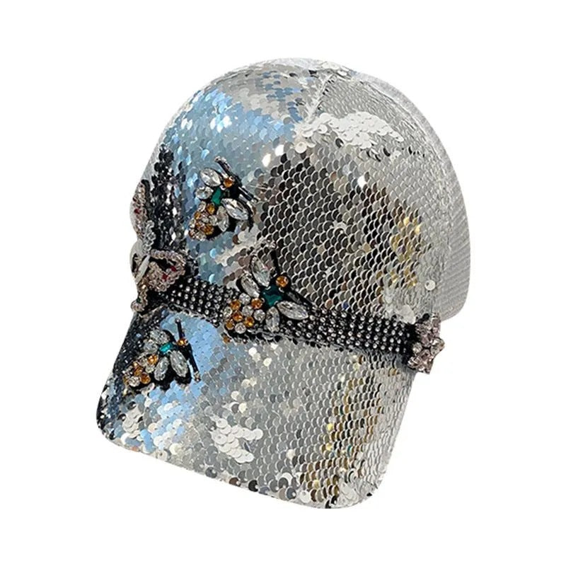 Wholesale Rhinestone Butterfly Sunscreen Sequin Mesh Baseball Caps