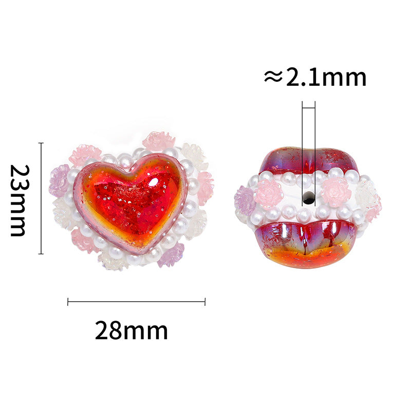 Wholesale  10pcs Pearl glitter double-sided heart-shaped diamond ball Beads