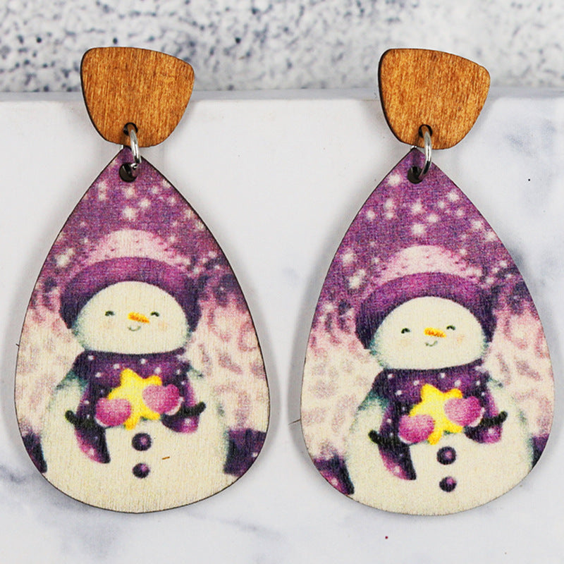 Wholesale Christmas Wood Santa Claus Christmas Tree Cute Snowman Earrings