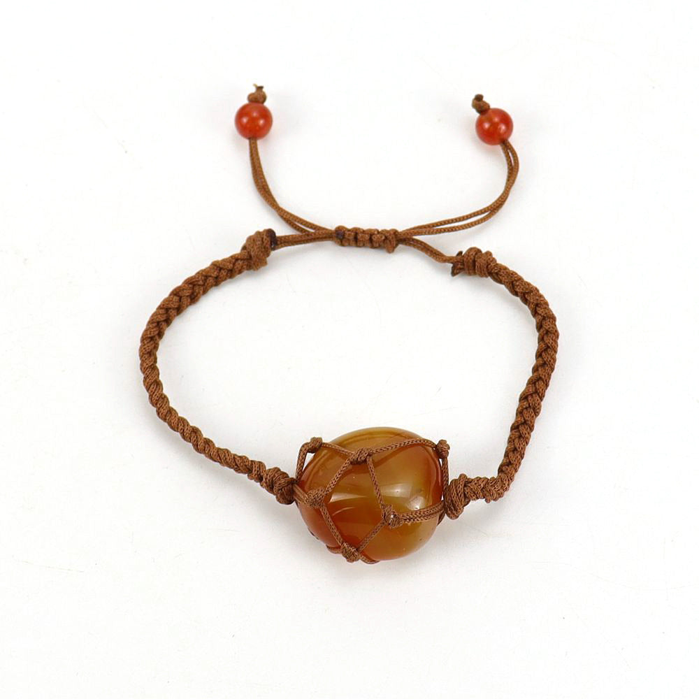 Wholesale Hand-woven Brown Jade Line Crystal Amethyst Stone Net Pocket Adjustable Bracelet